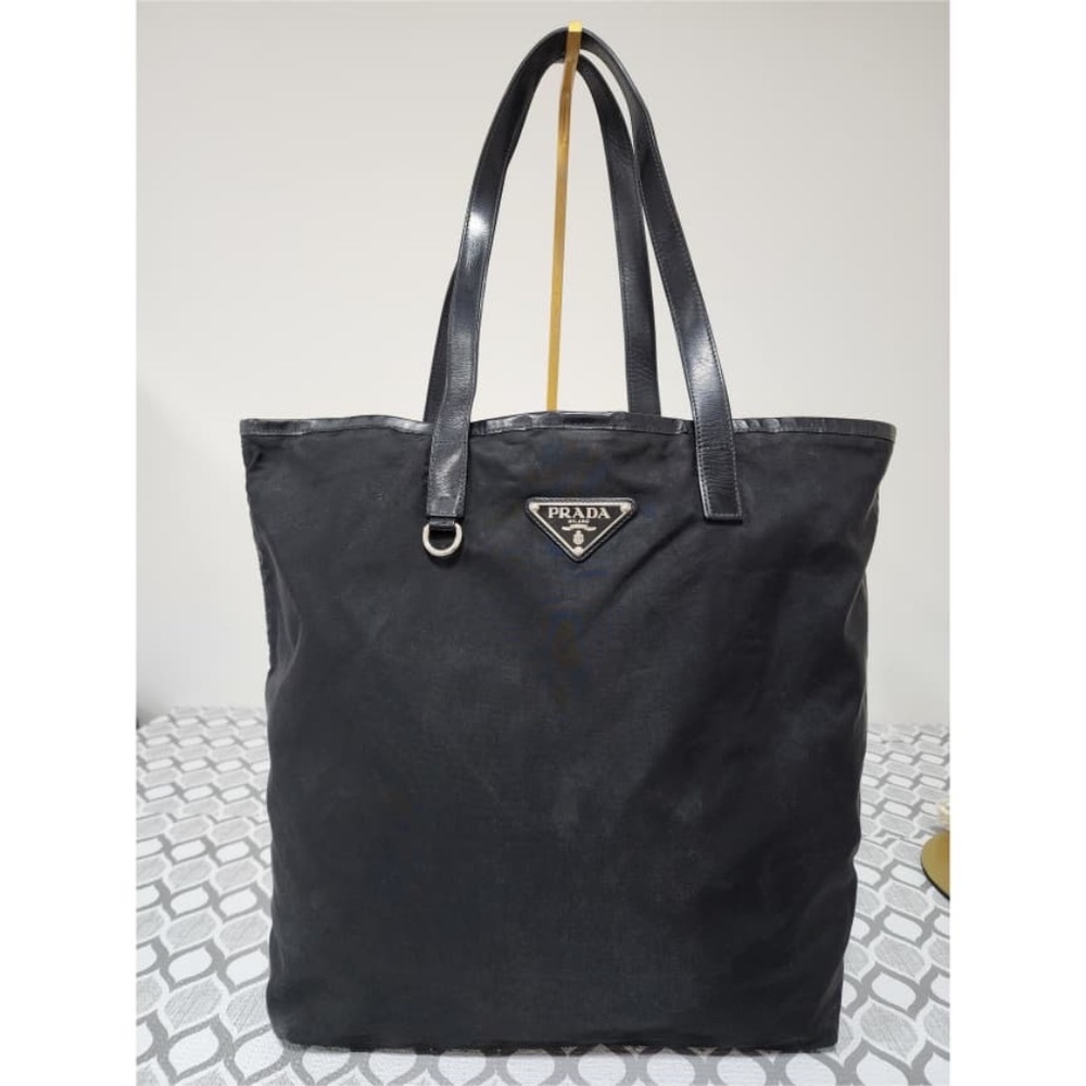 Authentic Prada Nylon and Leather Tessuto Tote Bag Black